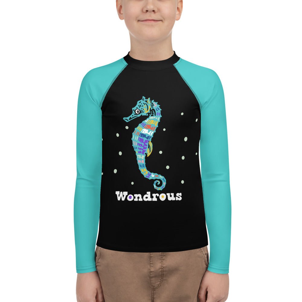 Wondrous Seahorse ๐ Big Kids Rash Guard from Wildly Bright