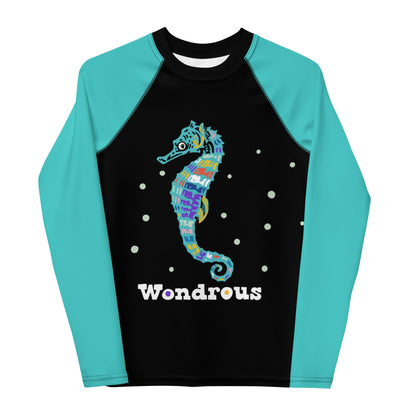 Wondrous Seahorse 🐚 Big Kids Rash Guard from Wildly Bright